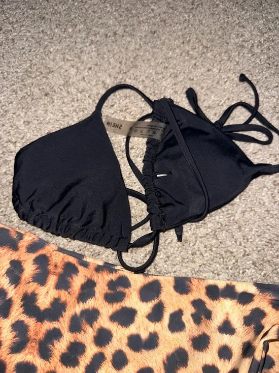 Black Triangle SHEIN Bikini Top with Leopard Print High-Cut zaful Bottoms size s - Picture 10 of 14